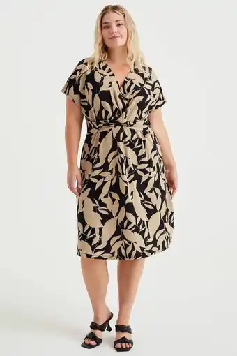 Wehkamp We fashion curve jurk van gerecycled polyester zwart/ecru aanbieding