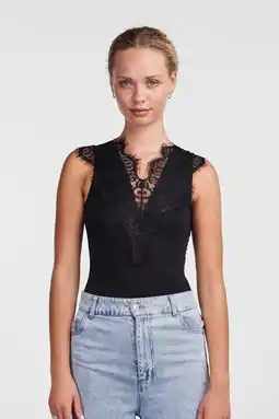 Wehkamp Pieces stringbody pcilu met kant zwart aanbieding
