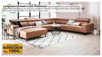 Woonsquare Longchair+2+hoek+3 zits richmond industriele hoekbank aanbieding