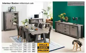 Woonsquare Interieur boston millennium oak bergkast smal, tv-meubel 129cm, salontafel 135cm rechte poot, eettafel 164cm rechte poot of d aanbieding