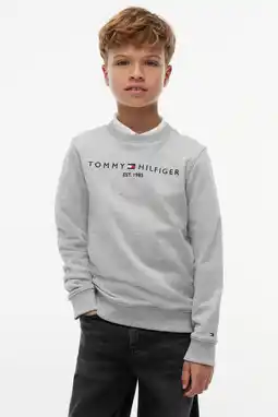 Wehkamp Tommy hilfiger unisex sweater met logo lichtgrijs aanbieding