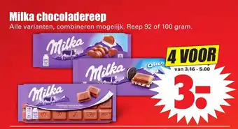 Dirk Milka chocoladereep 92-100 gr aanbieding