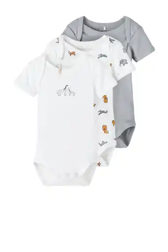 Wehkamp Name it baby romper nbnbody - set van 3 grijs/wit aanbieding