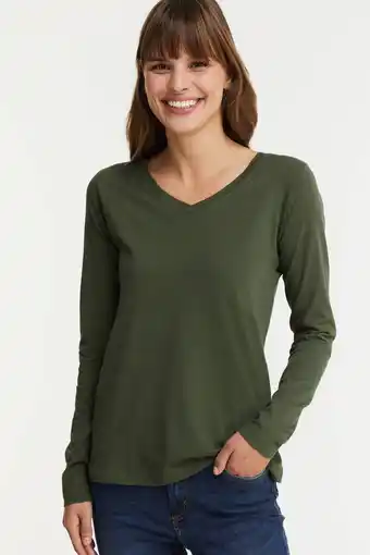 Wehkamp Anytime longsleeve top v-hals khaki aanbieding