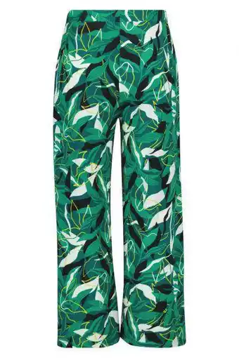 Wehkamp Ms mode high waist wide leg broek met bladprint groen/zwart aanbieding