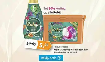 Plein.nl Robijn Klein & Krachtig Wasmiddel Color Paradise Secret 655 Ml 50% Korting aanbieding