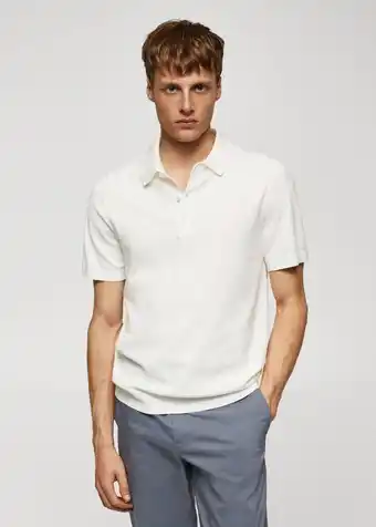 Wehkamp Mango man gebreide slim fit polo naturel wit aanbieding