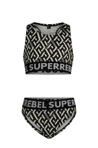 Wehkamp Superrebel crop bikini carmel zwart/wit aanbieding