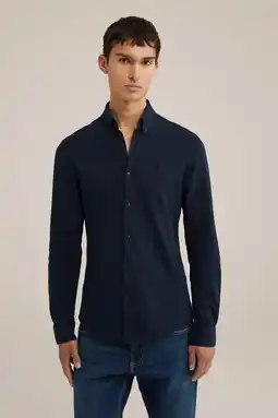 Wehkamp We fashion gebreid slim fit overhemd heavy blue aanbieding