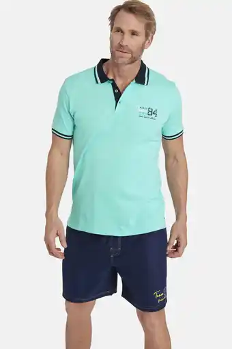 Wehkamp Jan vanderstorm regular fit polo  dagbart plus size met printopdruk turqoise aanbieding