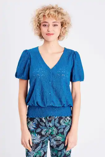 Wehkamp Cache cache semi-transparante top met plooien blauw aanbieding