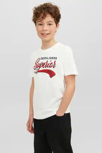 Wehkamp Jack & jones junior t-shirt jjelogo van biologisch katoen offwhite aanbieding