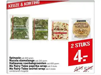 CoopCompact Spinazie, Rucola Slamelange, Italiaanse Roerbakgroenten, No Fairy Tales Paprika Wrap Of No Fairy Tales Wortel Wrap aanbieding