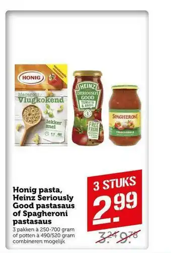 CoopCompact Honig Pasta, Heinz Seriously Good Pastasaus Of Spagheroni Pastasaus aanbieding