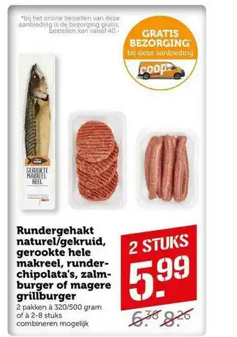 CoopCompact Rundergehakt Naturel-Gekruid, Gerookte Hele Makreel, Runderchipolata's, Zalmburger Of Magere Grillburger aanbieding