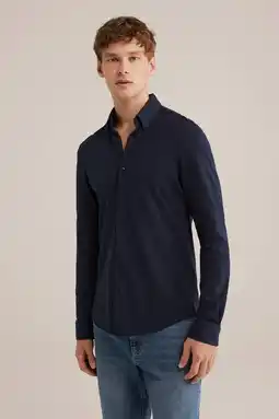Wehkamp We fashion slim fit overhemd heavy blue aanbieding