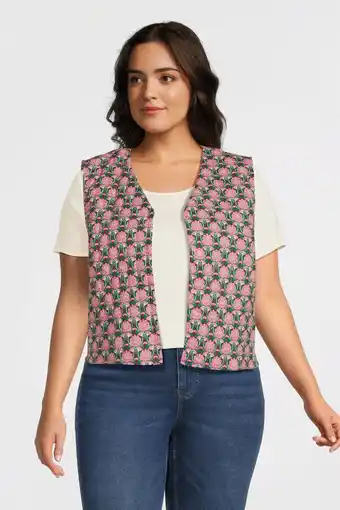 Wehkamp Pieces curve gilet pcmailyn met all over print roze/groen aanbieding