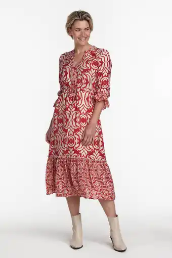 Wehkamp Tramontana jurk met all over print en volant rood/wit aanbieding