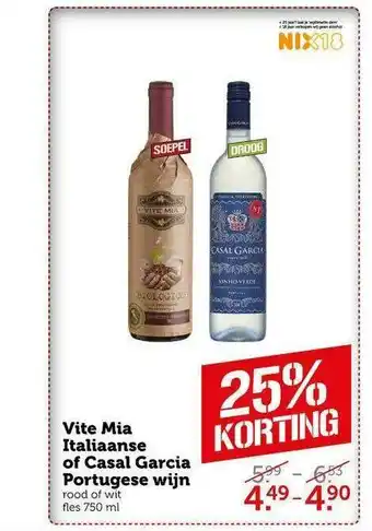 CoopCompact Vite Mia Italiaanse Of Casal Garcia Portugese Wijn Rood Of Wit 25% Korting aanbieding