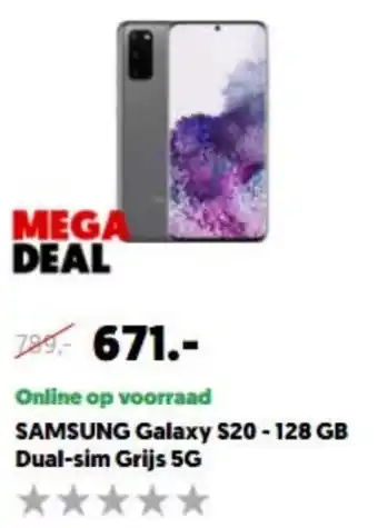 MediaMarkt SAMSUNG Galaxy S20 - 128GB Dual-sim Grijs 5G aanbieding