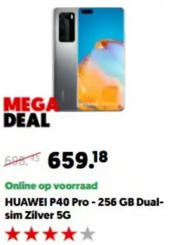 MediaMarkt Huawei P40 Pro - 256 GB Dual-sim Zilver 5G aanbieding