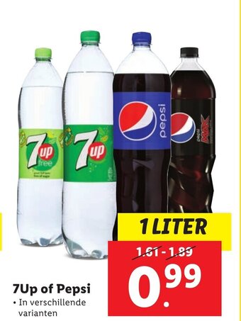 Lidl 7Up of Pepsi 1 LITER aanbieding