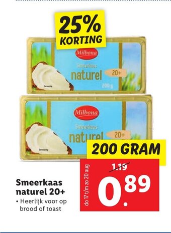 Lidl Smeerkaas naturel 20+ aanbieding