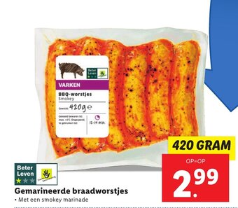 Lidl Gemarineerde braadworstjes • Met een smokey marinade 420g aanbieding