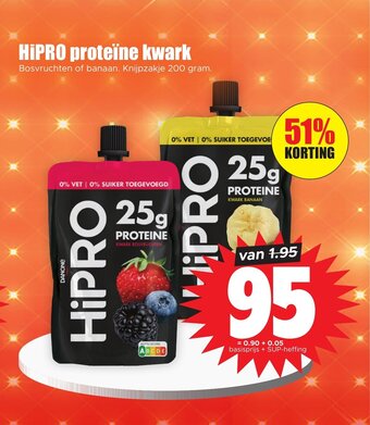 Dirk HiPRO proteïne kwark Bosvruchten of banaan. Knijpzakje 200 gram. aanbieding