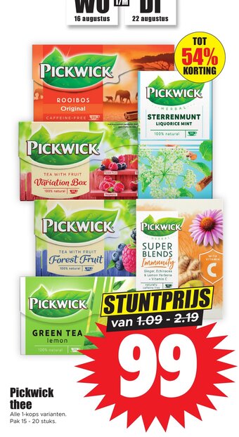 Dirk Pickwick thee Alle 1-kops varianten. Pak 15 - 20 stuks. aanbieding