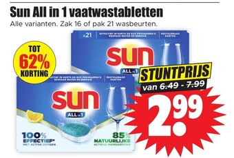 Dirk Sun All in 1 vaatwastabletten Alle varianten. Zak 16 of pak 21 wasbeurten. aanbieding