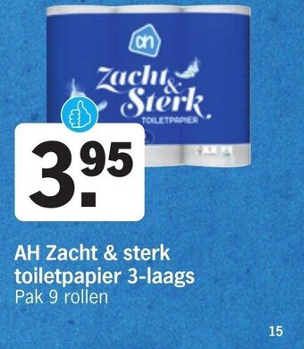 Albert Heijn AH Zacht & sterk toiletpapier 3-laags Pak 9 rollen aanbieding