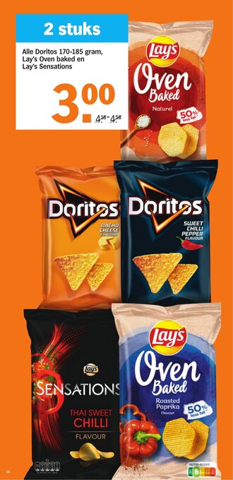 Albert Heijn Alle Doritos 170-185 gram, Lay's Oven baked en Lay's Sensations aanbieding