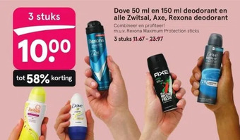 Etos Dove 50 ml en 150 ml deodorant en alle zwitsal, axe, rexona deodorant aanbieding