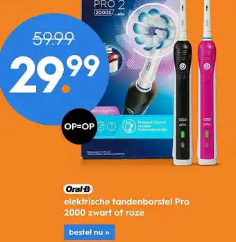 Blokker Oral-B Elektrische Tandenborstel Pro 2000 Zwart Of Roze aanbieding