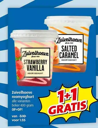 Boni Zuivelhoeve Roomyoghurt 1+1 Gratis aanbieding