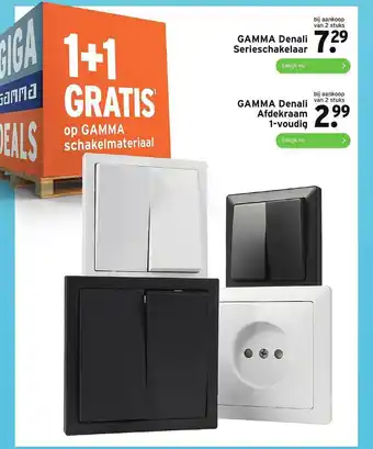 GAMMA Gamma Denali Serieschakelaar Of Gamma Denali Afdekraam 1-Voudig 1+1 Gratis aanbieding