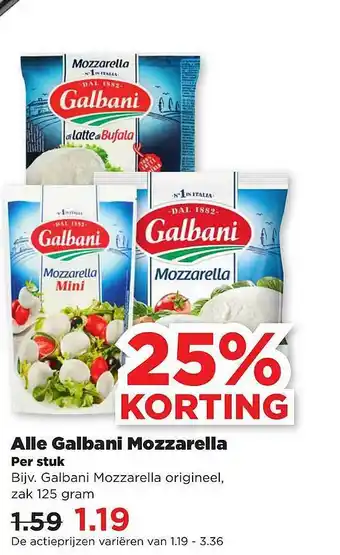 PLUS Alle Galbani Mozzarella 25% Korting aanbieding