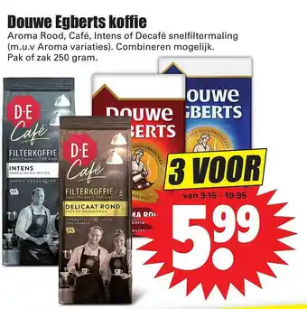 Dirk Douwe Egberts Koffie Aroma Rood, Café, Intens Of Decafé Snelfiltermaling aanbieding