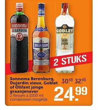 Coop Sonnema Berenburg, Dujardin Vieux, Goblet Of Olifant Jonge Graanjenever aanbieding