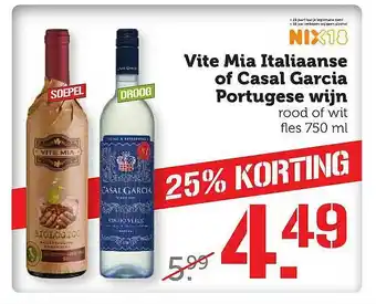 Coop Vite Mia Italiaanse Of Casal Garcia Portugese Wijn 25% Korting aanbieding