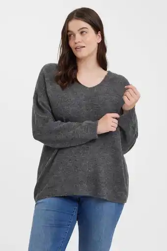 Wehkamp Vero moda curve gemêleerde trui vmcrewlefile middengrijs aanbieding