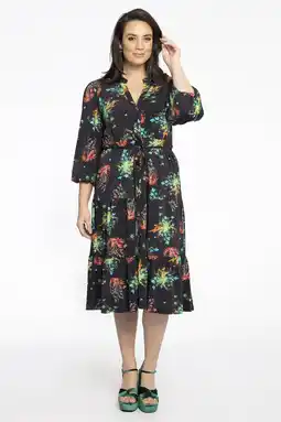 Wehkamp Yoek gebloemde blousejurk dolce van travelstof zwart aanbieding