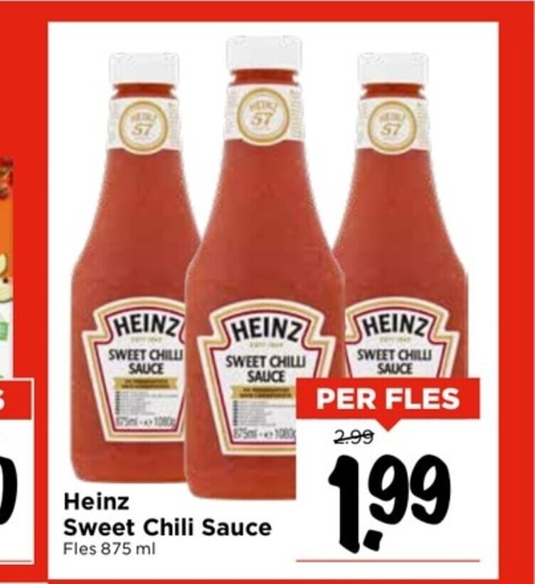 Heinz Sweet Chili Sauce Fles 875 ml aanbieding bij Vomar
