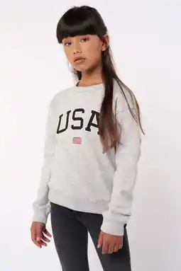 Wehkamp America today sweater soel met tekst mid grey melange aanbieding