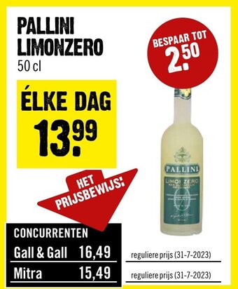 Dirck 3 PALLINI LIMONZERO 50 cl aanbieding