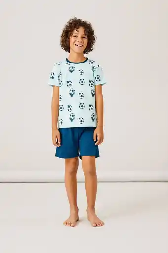 Wehkamp Name it kids   shortama nkmnightset football met all over print lichtblauw/donkerblauw aanbieding