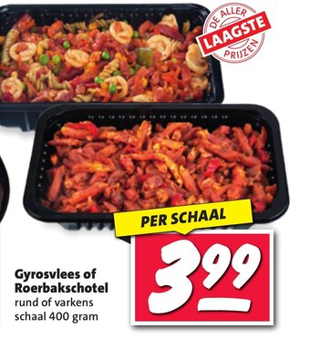 Nettorama Gyrosvlees of Roerbakschotel rund of varkens schaal 400 gram aanbieding