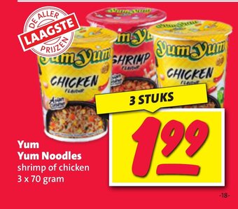 Nettorama Yum Noodles shrimp of chicken 3 x 70 gram aanbieding