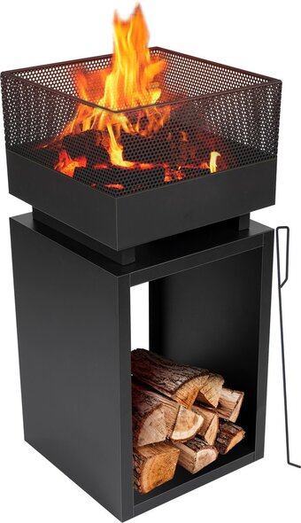 Bol.com Bbq collection vuurkorf - metaal - vierkant: 39 x 39 cm - hoogte 85 cm - met pook en vonkenscherm - zwart aanbieding